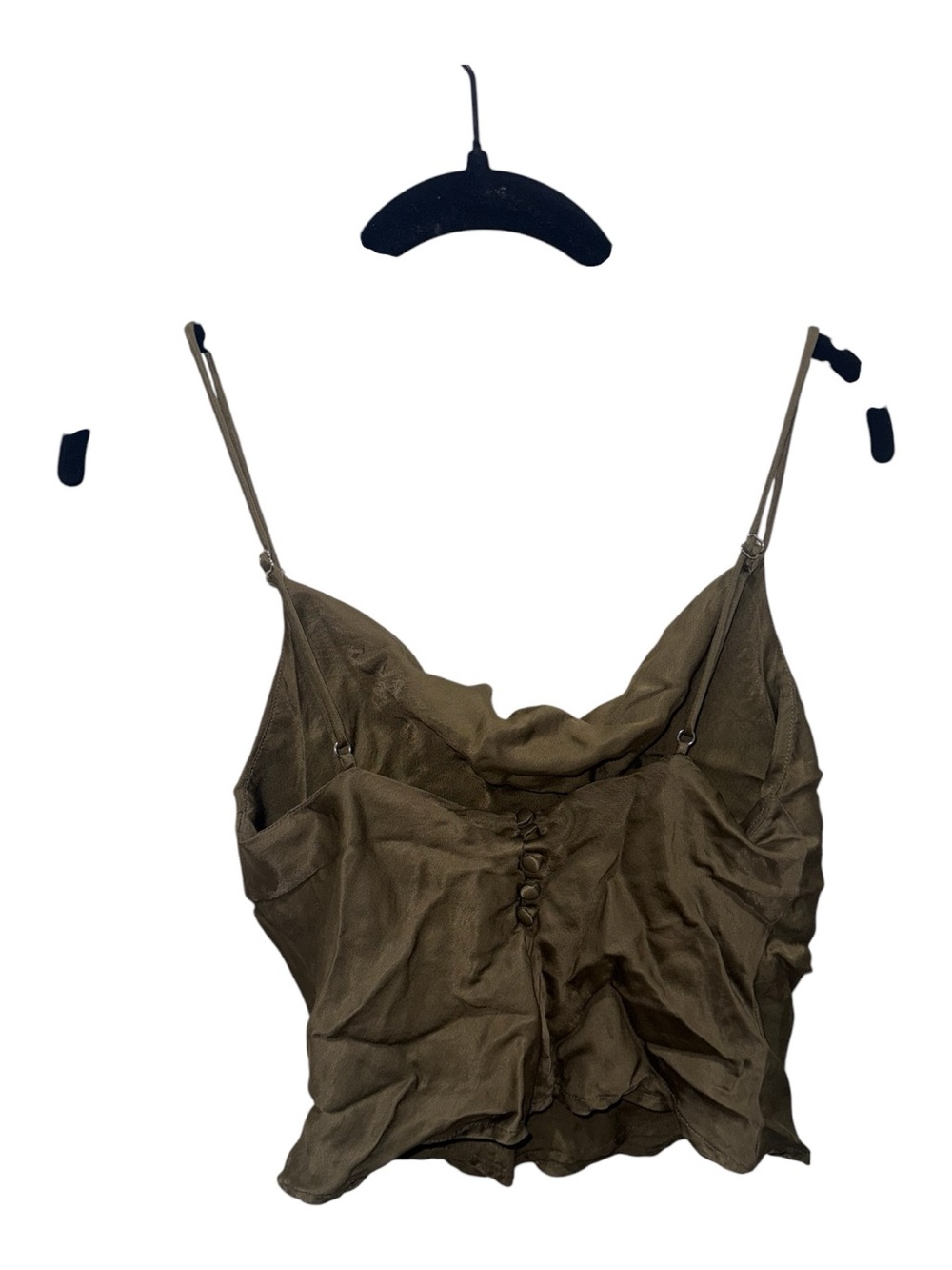 Zara Olive Green Satin Cowl Neck Crop Top Medium Sleeveless Cami - Picture 4 of 5